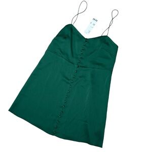 UO Padova Satin Button Front Mini Slip Green‎